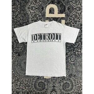 Vintage 90s Mens Tultex Detriot Michigan Tshirt Heather Grey Size Large